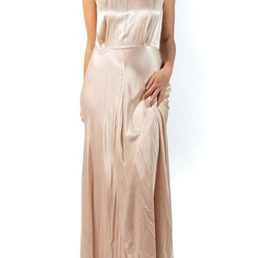 1990s GHOST Champagne Viscose Crepe Back Satin Gown 