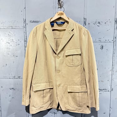 L Vintage 90s Polo Ralph Lauren Cotton Blazer Hemp Jacket Large 