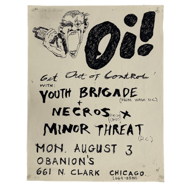 Vintage Minor Threat &quot;Obanion's Chicago&quot; Youth Brigade Necros Flyer