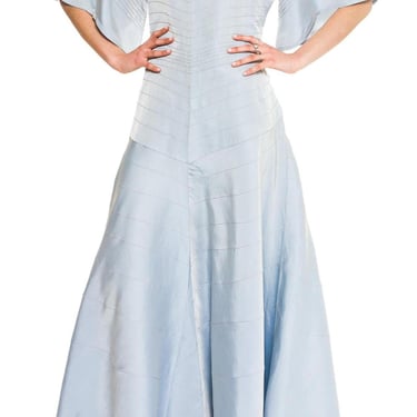 1930S Mme Jeanne Baby Blue Haute Couture Silk Satin Art Deco Seamed Gown From La Rochelle France 