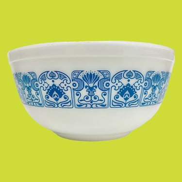 Vintage Pyrex Bowl Retro 1960s Mid Century Modern + Horizon Blue + 403 + 2.5 Quart + White Ceramic + Blue Pattern + MCM Kitchen + Serving 