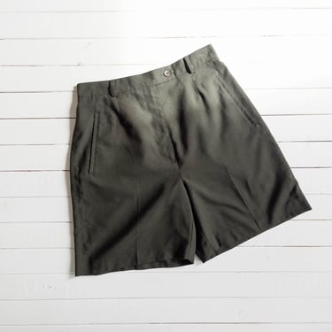 high waisted shorts | 90s vintage dark olive green brown pleated trouser shorts 