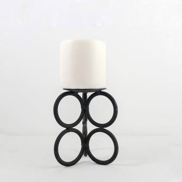 Vintage Modern Wrought Iron Candleholder, Made in Cape Clear Ireland, Black Metal Circles Candle Holder Stand for Pillar 