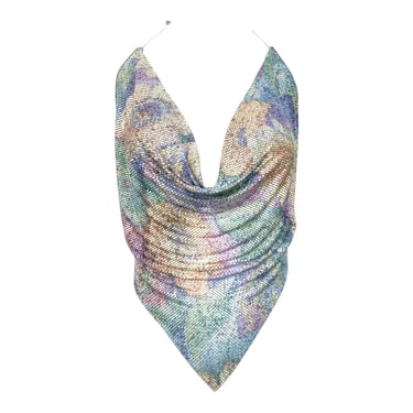 Ferrara Vintage Pastel Print Enamel Metal Mesh Handkerchief Halter, New/Old   DBS