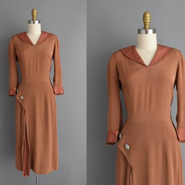 1940s vintage dress | Gorgeous Nutmeg Bown Rayon Cocktail Party Dress | Small | 40s dress 