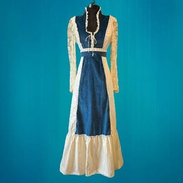 Gunne style prairie dress vintage cream and velvet maxi gown large 