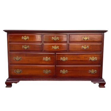 Vintage Cherry Wood Dresser by Hampshire House Colonial - 10 Drawers, Brass Chippendale Pulls, Traditional Style 