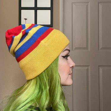 Vintage 1970’s Yellow, Blue and Red Beanie 