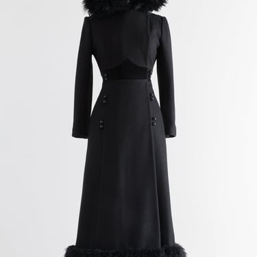 Dramatic 1970's Black Wool Maxi Coat With Hood / SM