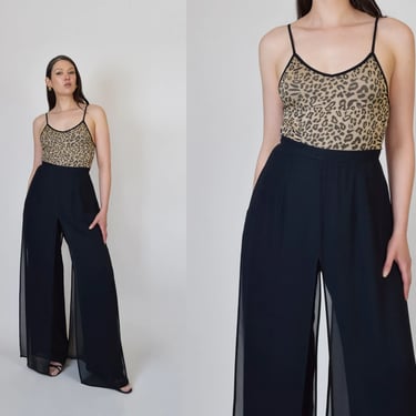 Vintage Tadashi Sheer Pants | Vintage Sheer Wide Leg Pants | Black Chiffon Palazzo Pants 