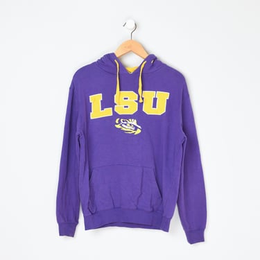 Vintage 90s LSU Hoodie - louisiana state, stitched letters, purple, yellow, college sweatshirt - Men's S 