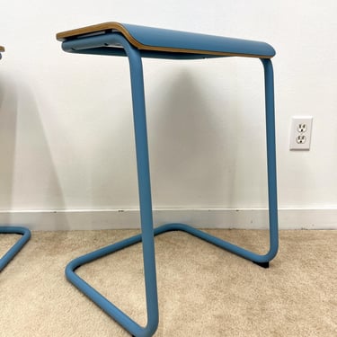 Knoll toboggan pull up table stool seating desk blue Antenna Design mid century 