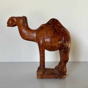 Vintage Hand Carved Burlwood Camel Sculpture 