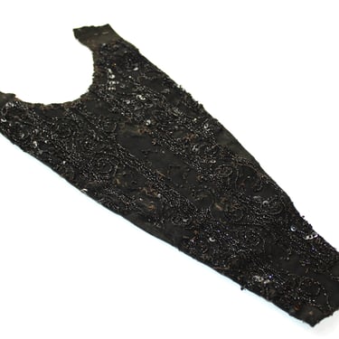 Antique Black Glass Beaded Stomacher Dress Panel on Net Lace - Hooks on Reverse - Costume Restoration 