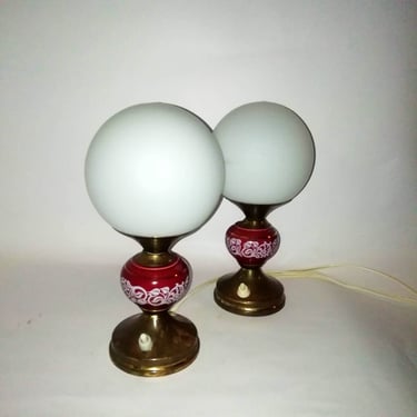 Vintage Table Lamp Pair / 2 of 2 Lamps /Brass & Glass Bedside Lamp / Night Lamps/ 70's/ Retro Lighting /Yugoslavia 