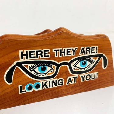 Vintage Eye Glasses Holder Wooden Stand Wood Mid-Century Storage Decor Sunglasses Eyeglasses Kitsch Quirky Novelty 1970s 