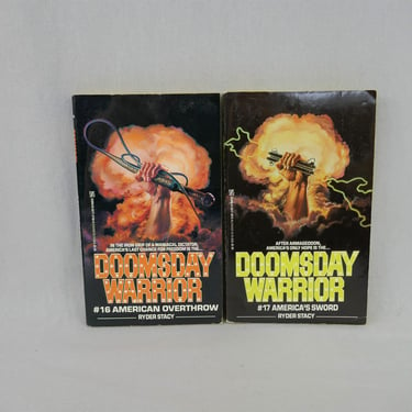 Lot of 2 Doomsday Warrior Books by Ryder Stacy - #16 American Overthrow (1989) and # 17 America's Sword (1990) - vintage post-nuclear war 