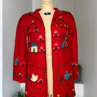 40s MEXICAN Embroidered Wool Jacket 1940s Appliquéd Souvenir Tourist Jacket with Dancing Couple Small 