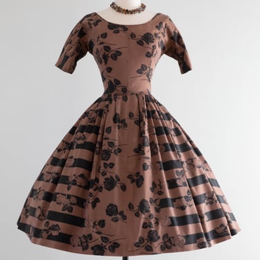 Wicked 1950's Gigi Young Gothic Rose Print Cotton Dress / Small