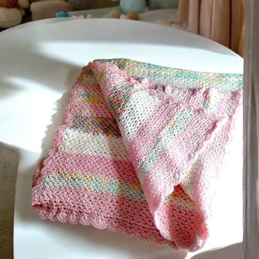 Vintage Crochet Blanket Hand made Wool Blanket Soft Baby Wool Blanket Cozy Crochet Throw Baby Shower Gift Blanket Bed Throw Crochet Blanket 