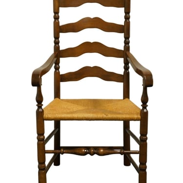 ETHAN ALLEN Heirloom Nutmeg Maple Colonial Early American Ladderback Rush Seat Dining Arm Chair 