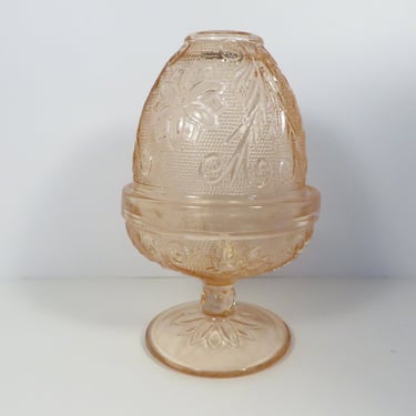 Vintage Tiara Exclusives Peach Pink Sandwich Glass Fairy Lamp Candle Holder 