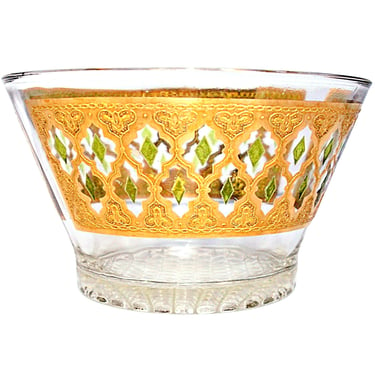 Vintage 1960’s Culver Valencia Ice Bucket – Mid Century Gold & Green Barware – Glam Glass Bowl for Holiday Entertaining 