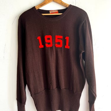 1951 Men’s Sweater True Vintage Knit Size Large 42 Chest Collegiate Prep 