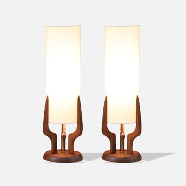 David Shreve Sculpted Walnut Table Lamps for V.H. Woolums 