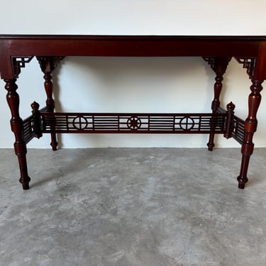 Vintage Chinese Carved Solid Mahogany Console Table with Latticework Details 