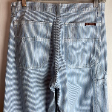 Vintage denim Oz jeans 70’s-80’s hickory striped denim~ baby blue  white painter Pant style unisex style 29” waist /tall 