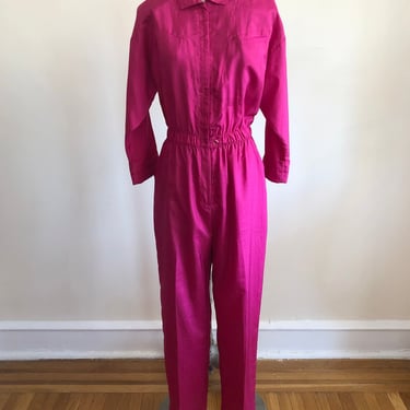 Bright Pink Long-Sleeved Jumpsuit - 1980s 