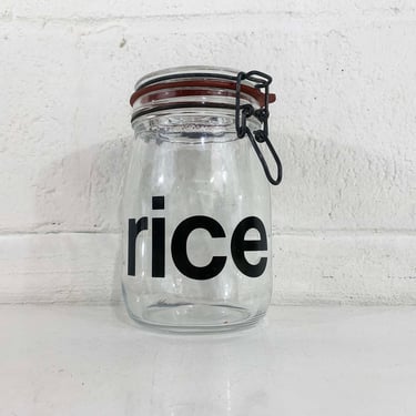 Vintage Glass Kitchen Canister MCM Typography Rice Storage 1 Liter Glass Canning Jar by Triomphe France Hermetic Seal Top Metal Wire Bale 