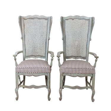 Pair French Arm Chairs with Cane Back