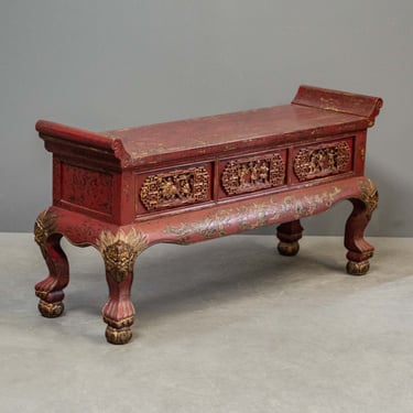 Low Carved Red Lacquer Altar Table