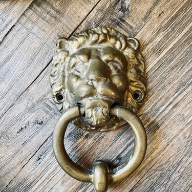Heavy Brass Antique Lion Door Knocker Traditional Decor Lion Figure Classic 