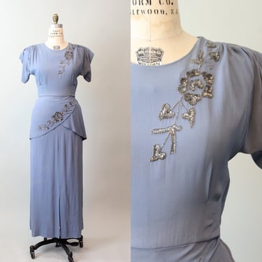 1940s SEQUIN beaded BLUE gown dress medium | new spring 