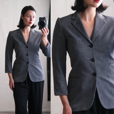 Vintage 90s RALPH LAUREN Black Label Navy Blue & White Micro Check Cashmere Blazer | Made in USA | 1990s Y2K Designer Three Button Blazer 