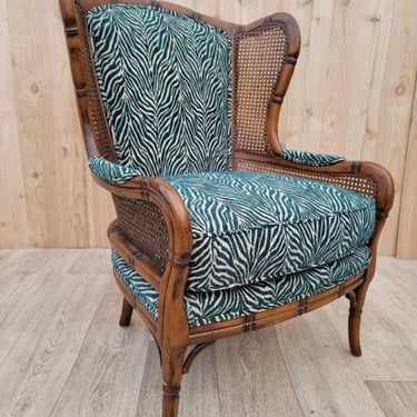Vintage Faux Bamboo Rattan Wingback Lounge