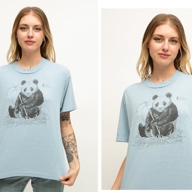 Vintage 1980s 1986 Austin Metropolitan Zoological Society Panda Bear Animal Print T-Shirt 