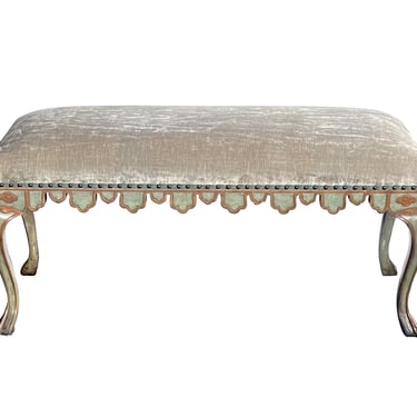 Vintage Venetian Style Michael Taylor Pale-blue Painted and Parcel-gilt Bench