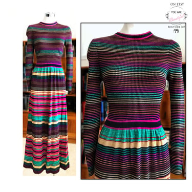 Vintage Colorful LUREX Knit Long Dress by RONCELLI, Missoni style, 1960's, 1970s Maxi Sweater Dress 