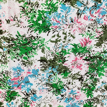 Vintage 1950's Floral Fabric / 60s Abstract Floral Print Cotton Fabric 