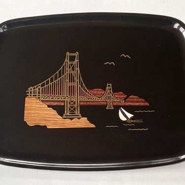 Vintage Couroc of Monterey Serving Tray Gumps Golden Gate Bridge San Francisco 
