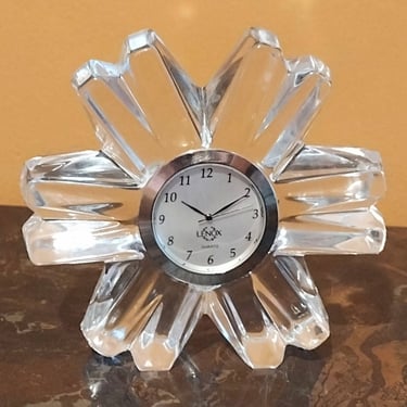 Vintage Lenox Ovations Crosswinds Full Lead Crystal Starburst Table Clock 4