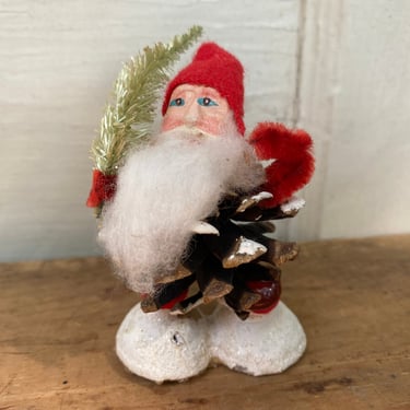 Vintage Pinecone Santa, Holding Christmas Tree, Pinecone Figures, Vintage Christmas 
