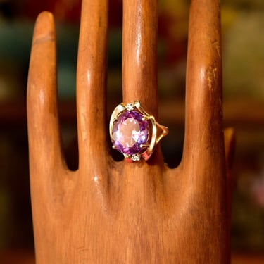 Vintage 14K Gold Pink Sapphire Diamond Accent Ring, Simulated Pink Sapphire Gemstone, White Gold Accents, 585 Cocktail Ring, Size 6 1/4 US 