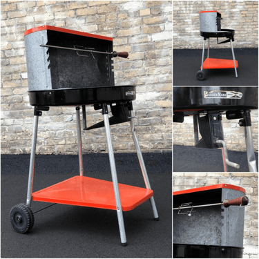 Vintage Charcoal Grill With Manual Rotisserie 