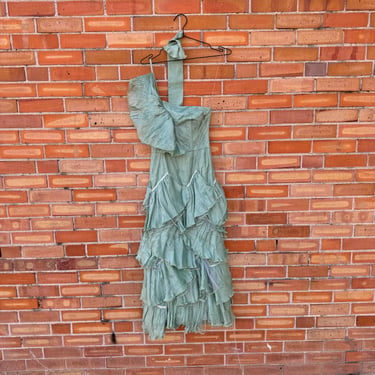 vintage 70s seafoam green tiered rayon maxi dress / xs extra small 