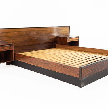 Mid Century Rosewood King Platform Bed with Floating Nightstands - mcm 